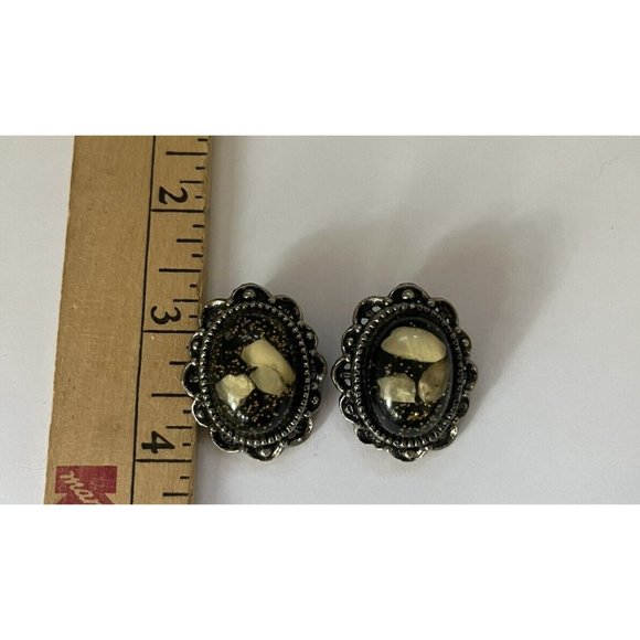 Vintage Gold Sparkle Fleck Splatter Earrings Resin Jewelry '50s MCM Clip On Rare - Picture 3 of 6